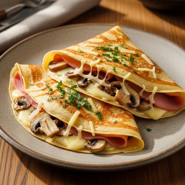 Recette crepe sale : crêpes salées jambon-fromage aux champignons