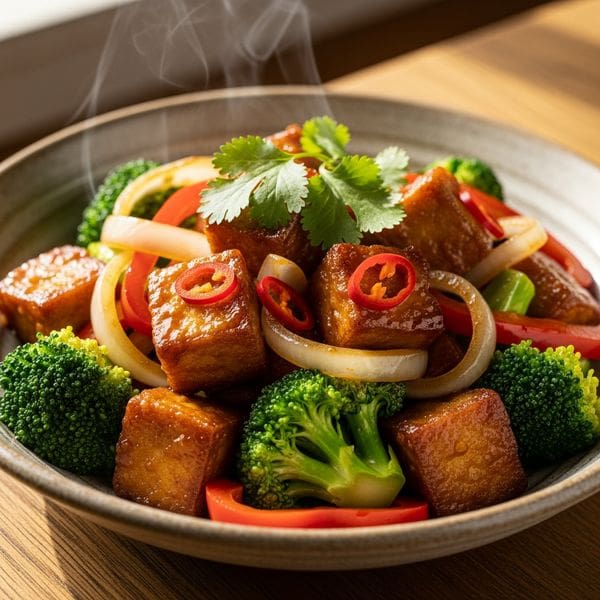 Recette tofu croustillant mariné et poêlée de légumes