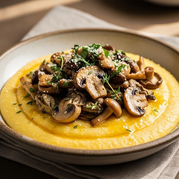 Recette polenta crémeuse aux champignons et parmesan