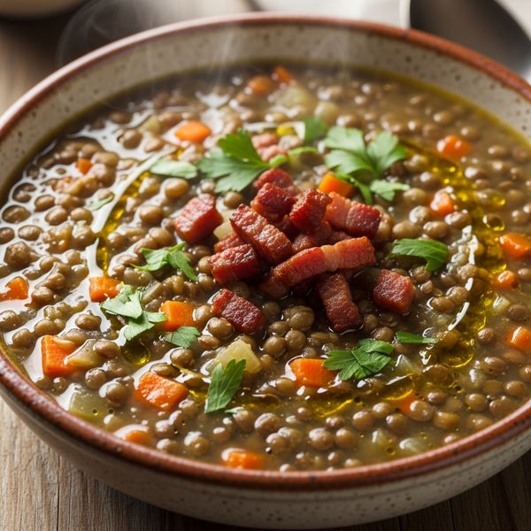 Soupe aux lentilles vertes et lardons réconfortante